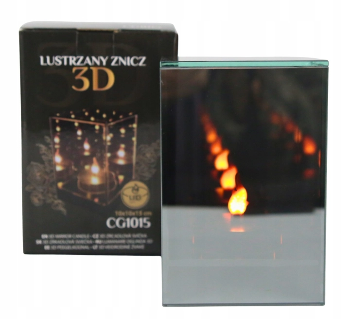 LAMPION LUSTRZANY efekt 3D świeca LED Premium na grób Ozdoba Premium Lustro