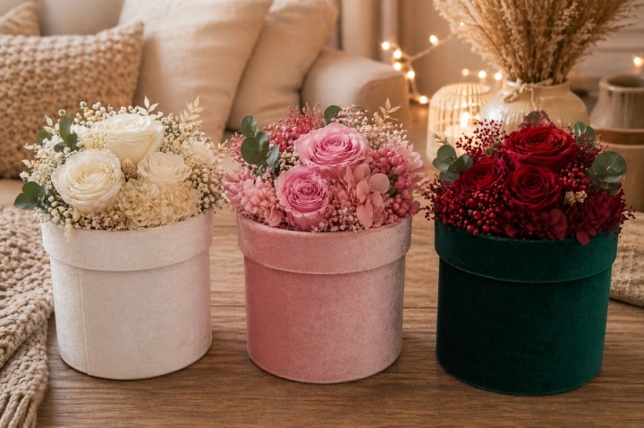 Flower Box welurowy ciemnozielony 11,5cm pudełko zamszowe na kwiaty prezent