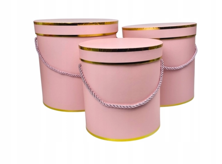Flower box pudełko zestaw 3w1 na kwiaty ze złotym paskiem różowe