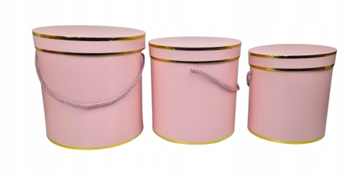 Flower box pudełko zestaw 3w1 na kwiaty ze złotym paskiem różowe