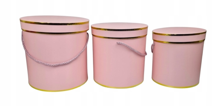 Flower box pudełko zestaw 3w1 na kwiaty ze złotym paskiem różowe