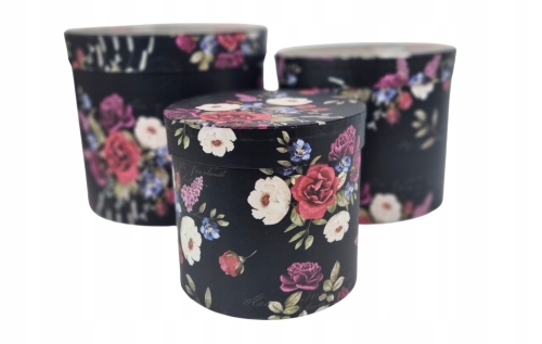 Flower box pudełko zestaw 3w1 kwiatowe wzory róże czarne Piękne
