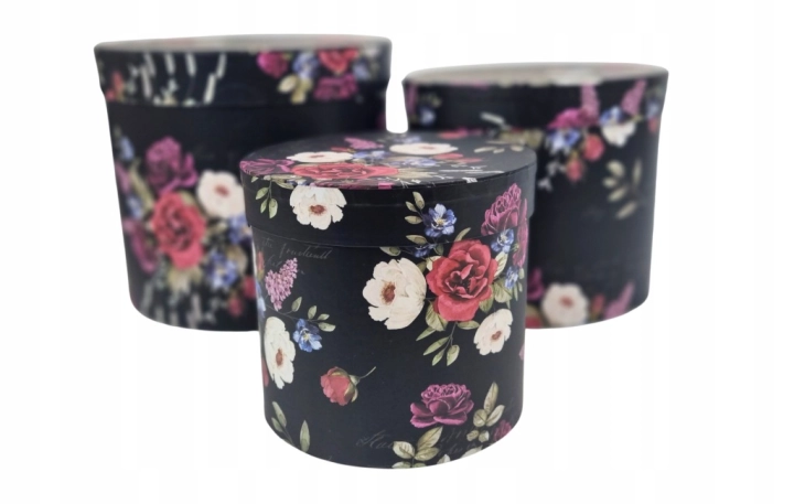 Flower box pudełko zestaw 3w1 kwiatowe wzory róże czarne Piękne