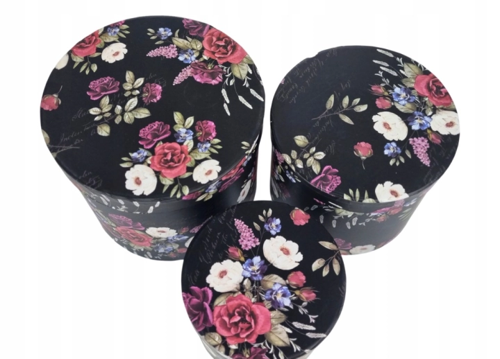 Flower box pudełko zestaw 3w1 kwiatowe wzory róże czarne Piękne