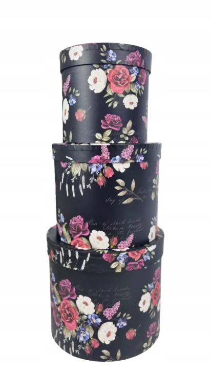 Flower box pudełko zestaw 3w1 kwiatowe wzory róże czarne Piękne