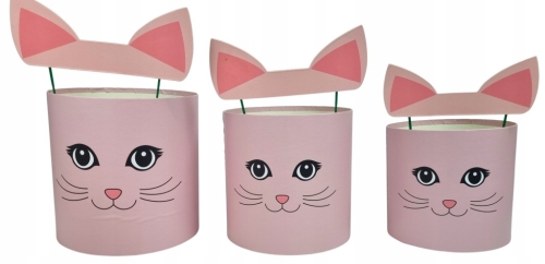 Flower box pudełko na kwiaty zestaw 3w1 Kocia Twarz Uszy rózowy Wyjątkowy