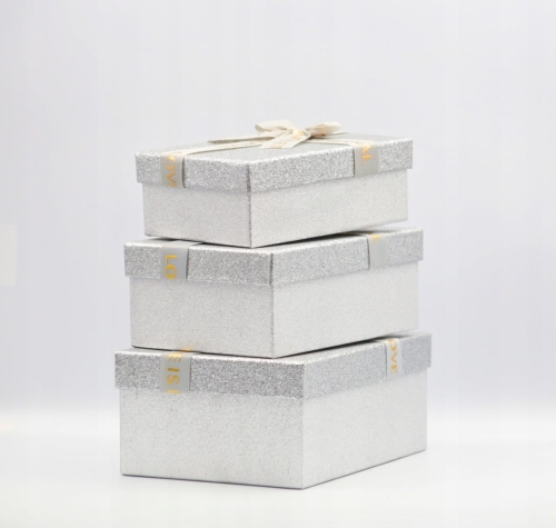 Zestaw 3 Pudełek Prezentowych Srebrne Brokatowe Prezent Walentynki
