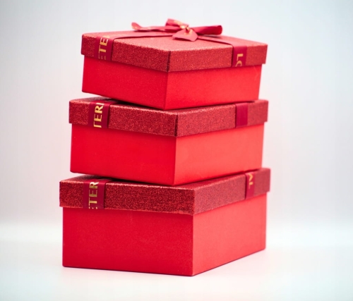 Zestaw 3 Pudełek Prezentowych Czerwone Brokatowe Prezent Walentynki