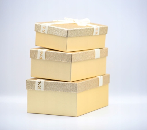 Zestaw 3 Pudełek Prezentowych Złote Brokatowe Idealne na Prezent Walentynki