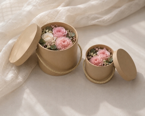 Flower box pudełko na kwiaty 2w1 podwójne Beż Beżowe Craft Prezent Okrągłe