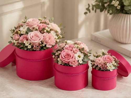 Flower box pudełko zestaw na kwiaty 3w1 fuksja Różowe Szerokie Dekoracja