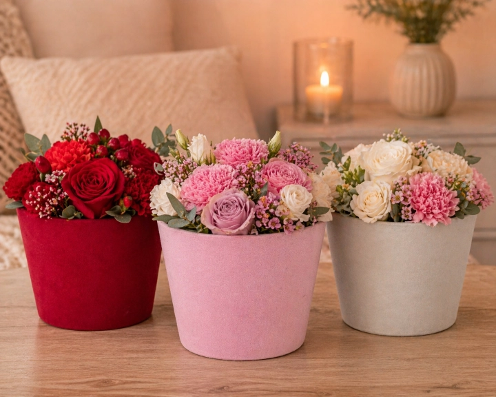 Flower box pudełko na kwiaty kubeczek beżowy welurowy Prezent Prezentowe