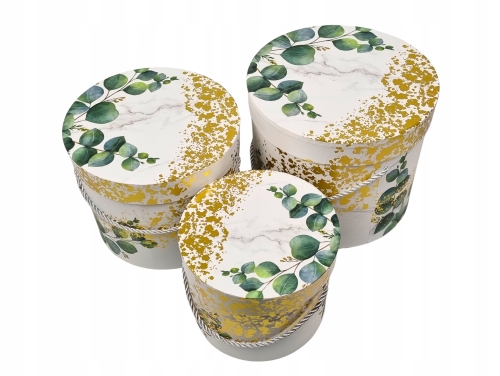 Flower box pudełko na kwiaty zestaw 3w1 eukaliptus złoto Pudełko PREZENTOWE