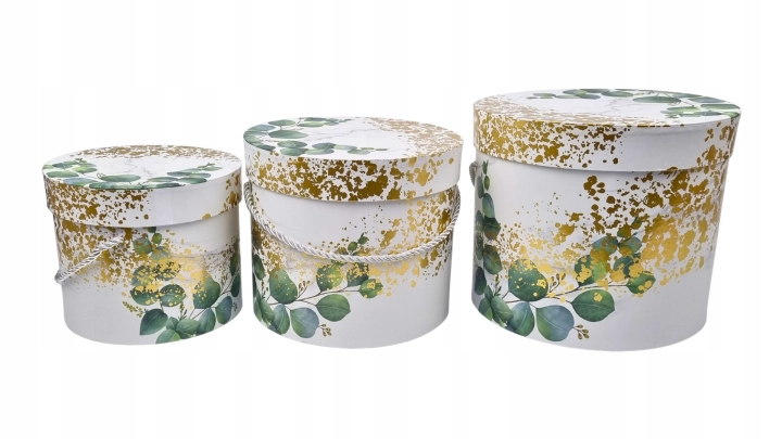 Flower box pudełko na kwiaty zestaw 3w1 eukaliptus złoto Pudełko PREZENTOWE