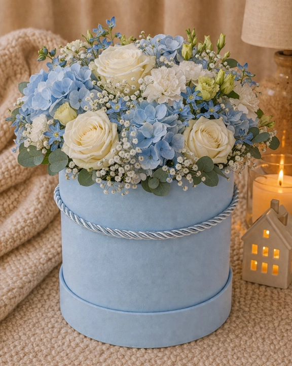 Flower Box Pudełko Prezentowe 2w1 błękitne błetki baby blue niebieskie