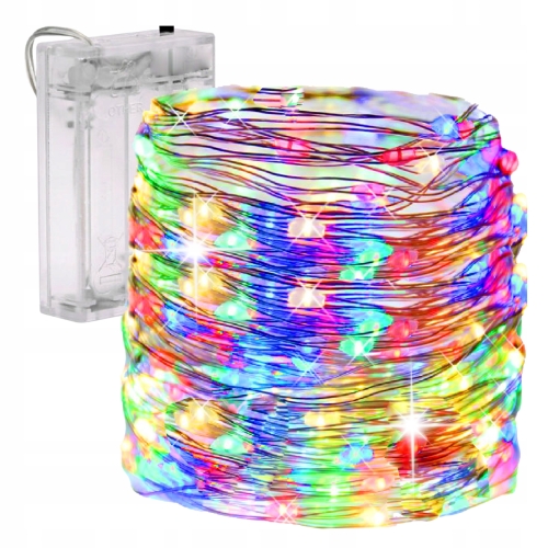 Lampki druciki na baterie mikro LED 100 multikolor 10m Choinkowe Multi