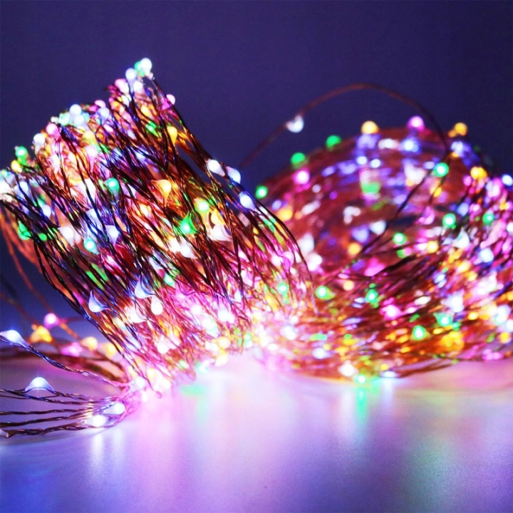 Lampki druciki na baterie mikro LED 100 multikolor 10m Choinkowe Multi