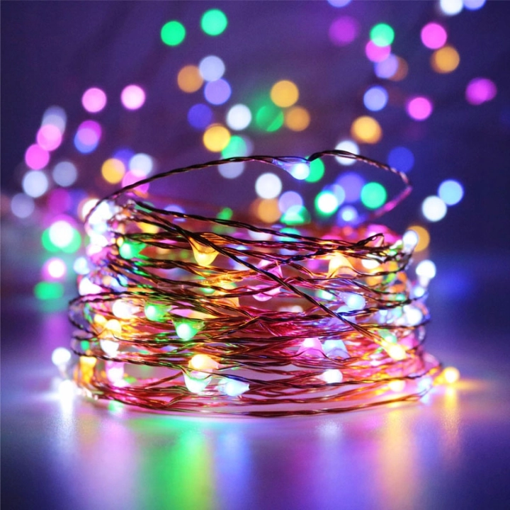 Lampki druciki na baterie mikro LED 100 multikolor 10m Choinkowe Multi