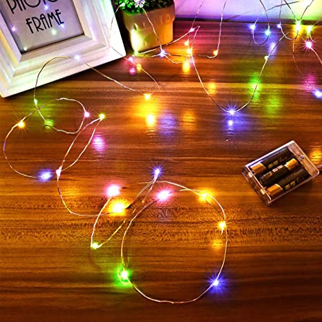 Lampki druciki na baterie mikro LED 100 multikolor 10m Choinkowe Multi