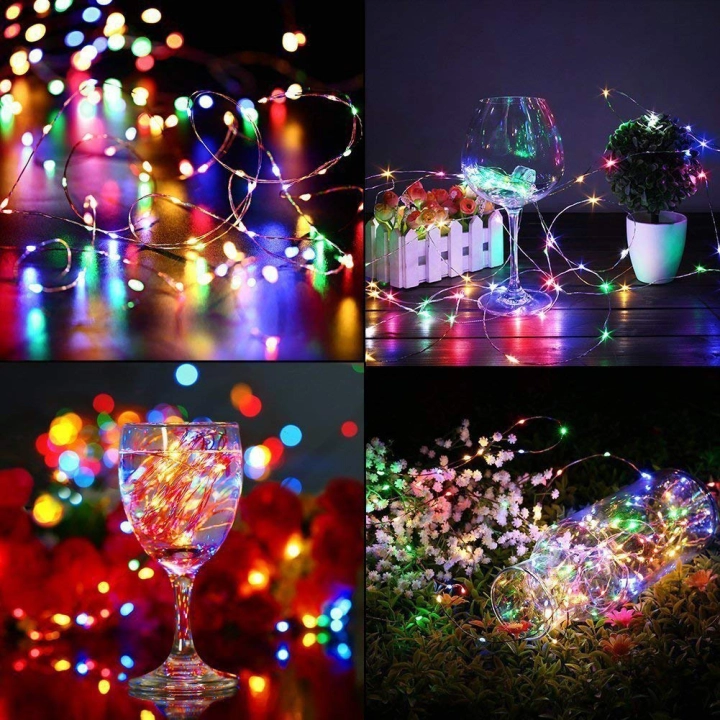 Lampki druciki na baterie mikro LED 100 multikolor 10m Choinkowe Multi