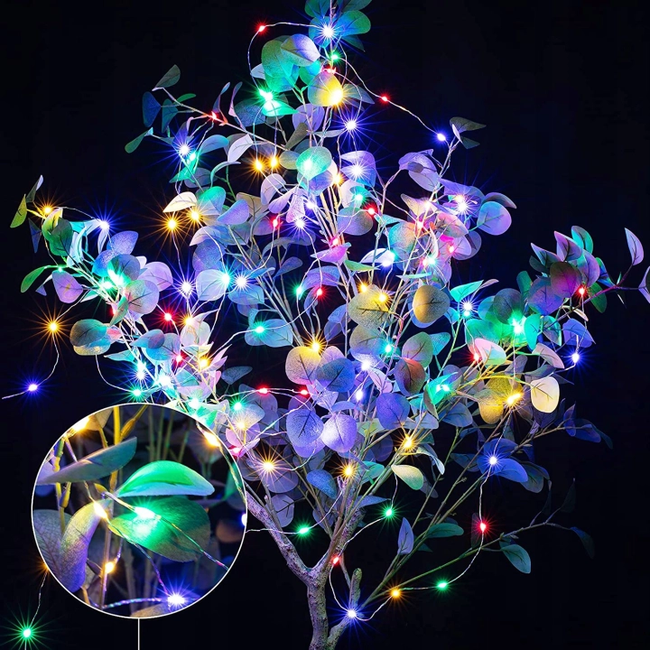 Lampki druciki na baterie mikro LED 100 multikolor 10m Choinkowe Multi