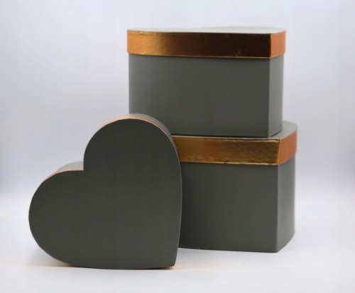 Pudełko Prezentowe Flower Box na Kwiaty Serce Szare Złote Pomysł na PREZENT