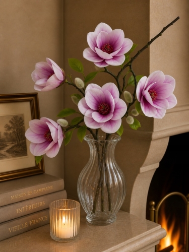 Piękny Bukiet Bukiecik Gałązka Magnolia Gumowa Fioletowa Do Wazonu 75cm
