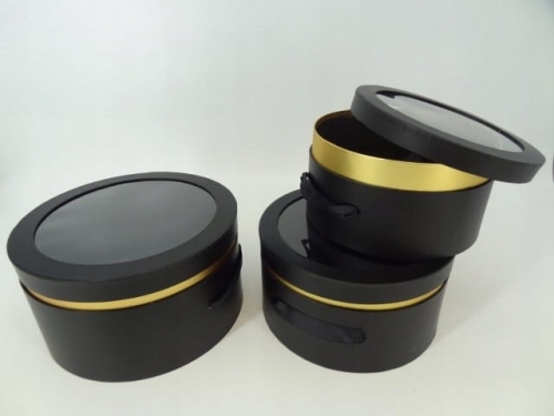 Zestaw 3 Owal Pudełek z Złotym Wykończeniem Pomysł na Prezent Flower Box