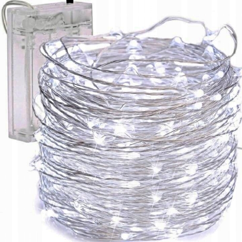 LAMPKI DRUCIKI 100LED ZIMNE BIAŁE ŚWIATEŁKA MIKRO ŻYŁKI NA BATERIE ŚWIATŁO