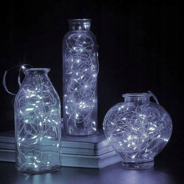 LAMPKI DRUCIKI 100LED ZIMNE BIAŁE ŚWIATEŁKA MIKRO ŻYŁKI NA BATERIE ŚWIATŁO