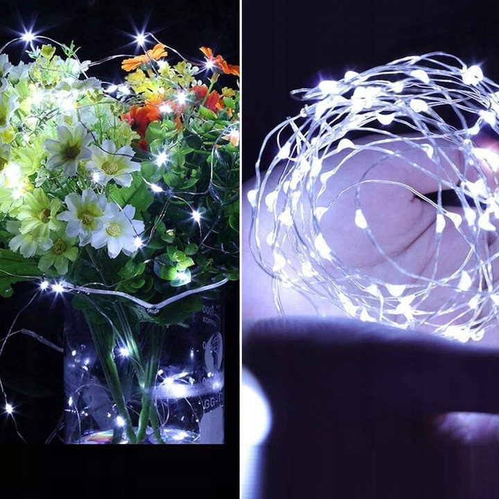 LAMPKI DRUCIKI 100LED ZIMNE BIAŁE ŚWIATEŁKA MIKRO ŻYŁKI NA BATERIE ŚWIATŁO