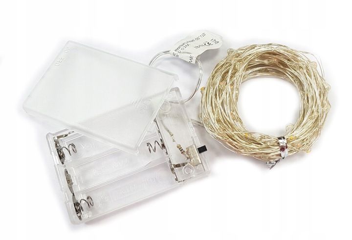 LAMPKI DRUCIKI 100LED ZIMNE BIAŁE ŚWIATEŁKA MIKRO ŻYŁKI NA BATERIE ŚWIATŁO