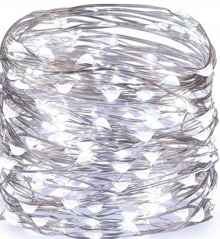 LAMPKI DRUCIKI 100LED ZIMNE BIAŁE ŚWIATEŁKA MIKRO ŻYŁKI NA BATERIE ŚWIATŁO