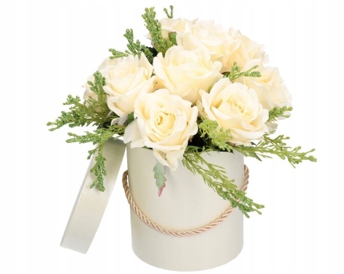 FLOWER BOX PUDEŁKO PREZENTOWE KREMOWE DEKORACJA POMYSŁ NA PREZENT KWIATY