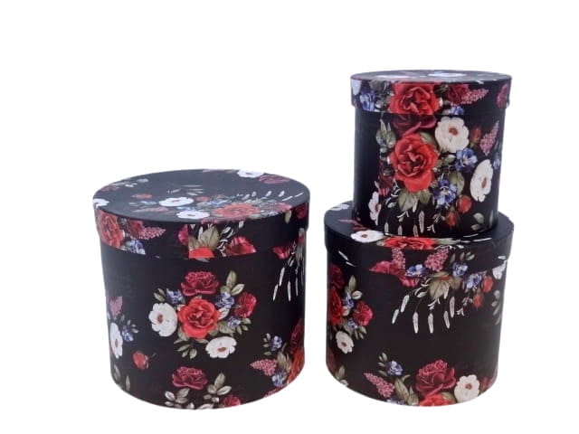 Pudełko Prezentowe Zestaw 3 Flower Box Kwiaty Kwiatowe Czarne Prezent
