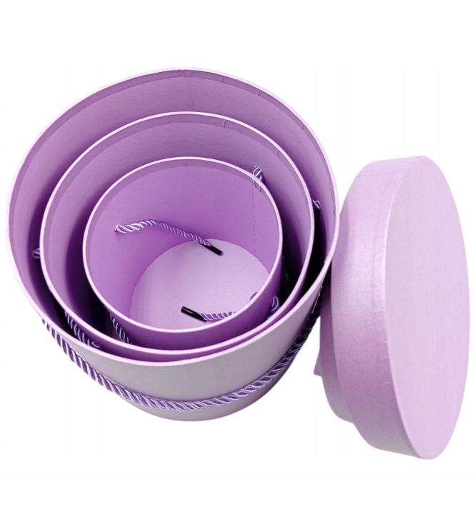 Zestaw 3 Pudełek Prezentowych Flower box Fioletowe Owalne Pomysł na Preznet