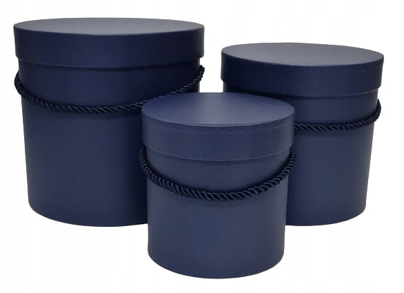 Pudełko okrągłe 3szt granatowe Flower Box Niebieski 3w1 Komplet Prezent