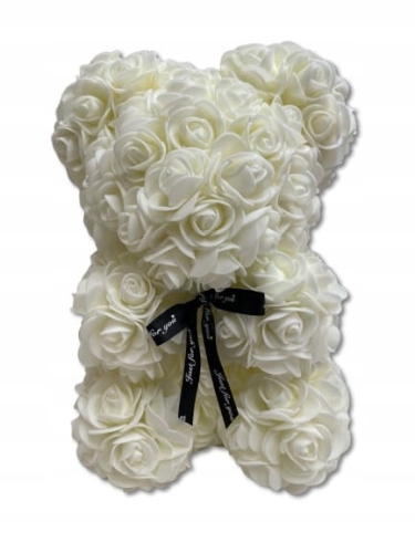 MIŚ Z RÓŻ 20CM Kremowy PIĘKNY PREZENT KOMUNIA ROCZNICA PREZENT KARTONIK