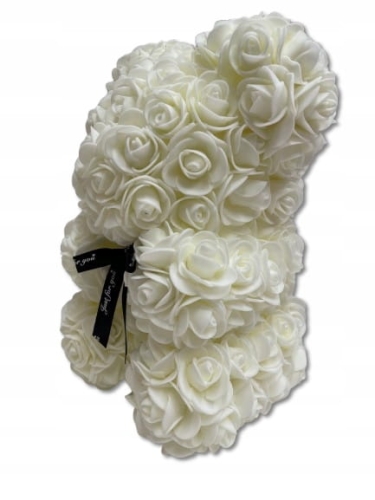 MIŚ Z RÓŻ 20CM Kremowy PIĘKNY PREZENT KOMUNIA ROCZNICA PREZENT KARTONIK