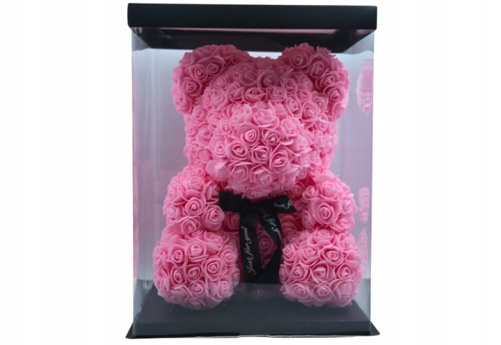 MIŚ Z RÓŻ XXL PIANKOWY PREZENT RÓŻA BOX PREZENT NA WALENTYNKI DZIEŃ KOBIET