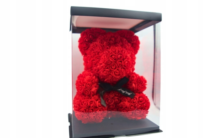 MIŚ Z RÓŻ XXL PIANKOWY PREZENT RÓŻA BOX PREZENT NA WALENTYNKI DZIEŃ KOBIET